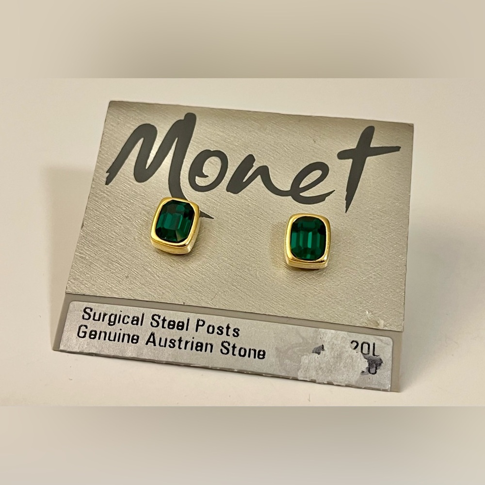 Vintage Monet Emerald Green Post Back Earrings